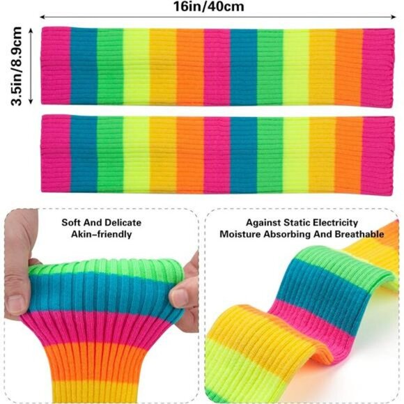 Neon 80s Workout Set Leg Warmers Headband Wristbands Dance Costume Outfit - Picture 6 of 7